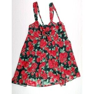 VINTAGE Victoria Secret Gold Label Black Rose Floral Babydoll Nightie Panties L